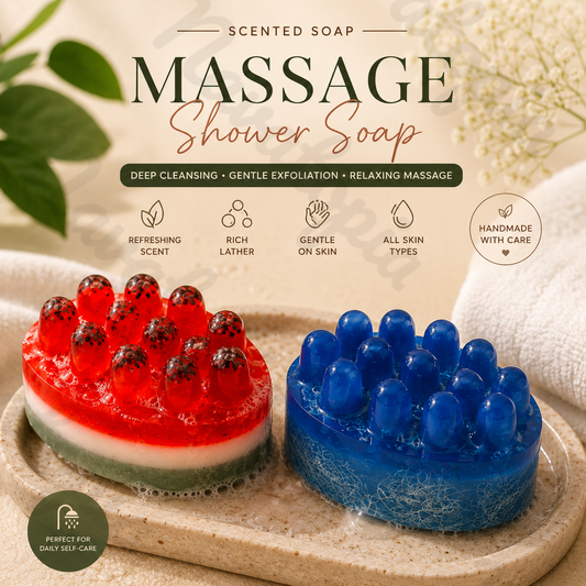 Massage shower soap with loofah