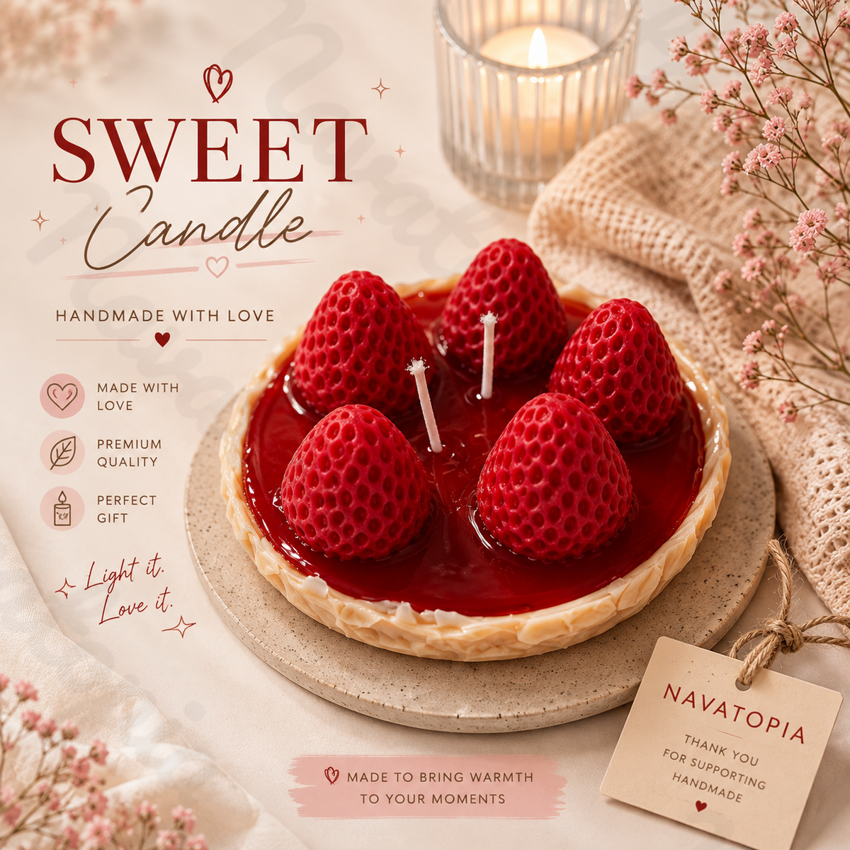 Strawberry cookie candle